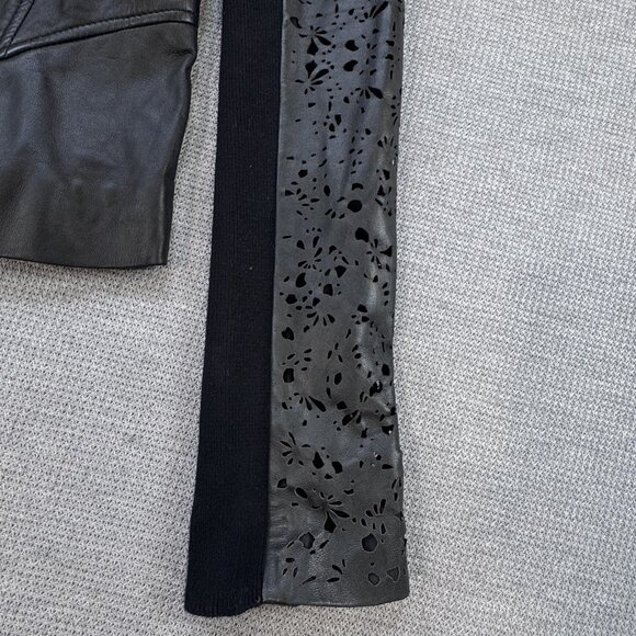 Hinge Womens Motorcycle Jacket Black Leather Full Zip Laser Cut Lined Size M NWT - Picture 10 of 16